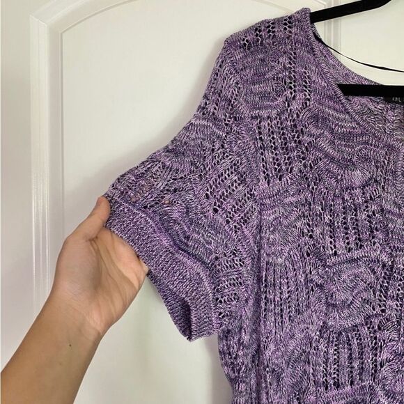 INC Purple Crochet Knit Women's Top Lace Accent V-neck Soft, Cottagecore NWT 2X - Picture 5 of 9